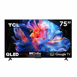 Televisión TCL 75" QLED PRO 4K Ultra HD vista frontal.