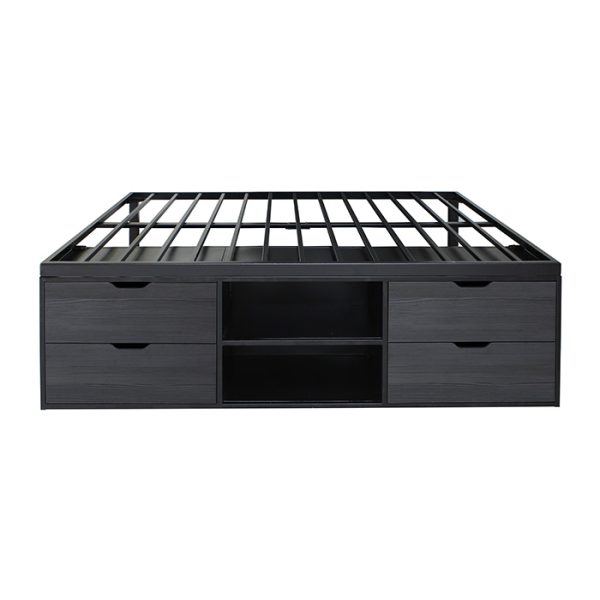 Cama metálica Alpha matrimonial con estructura de almacenamiento lateral.