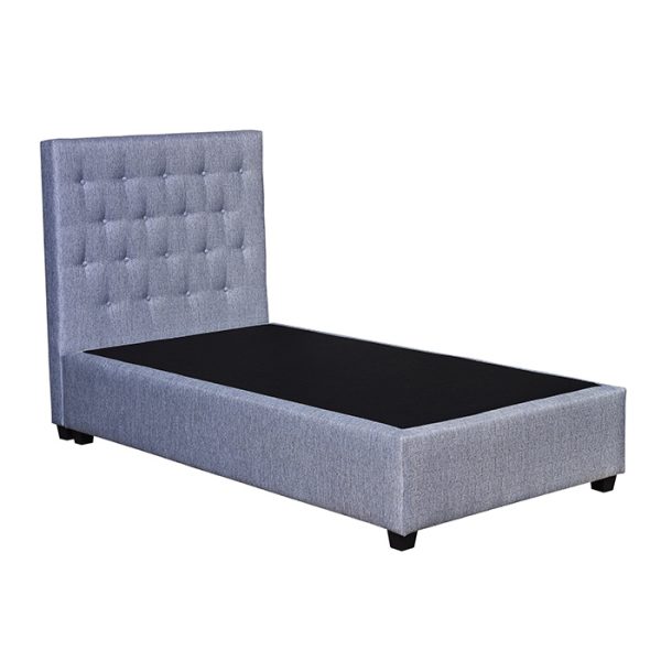 Cama individual Rich gris con cabecera color gris.