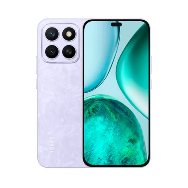 Celular HONOR X8C color morado con pantalla grande y cámara frontal de 50MP