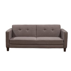 Sofá cama Málaga color gris con respaldo reclinable.