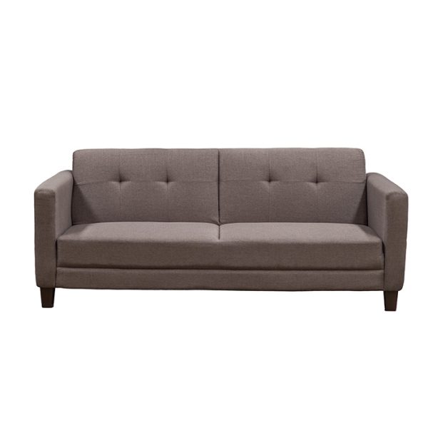Sofá cama Málaga color gris con respaldo reclinable.