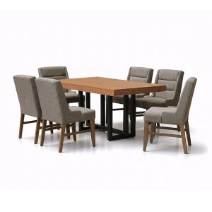 Comedor Portugal con mesa y 6 sillas tapizadas gris