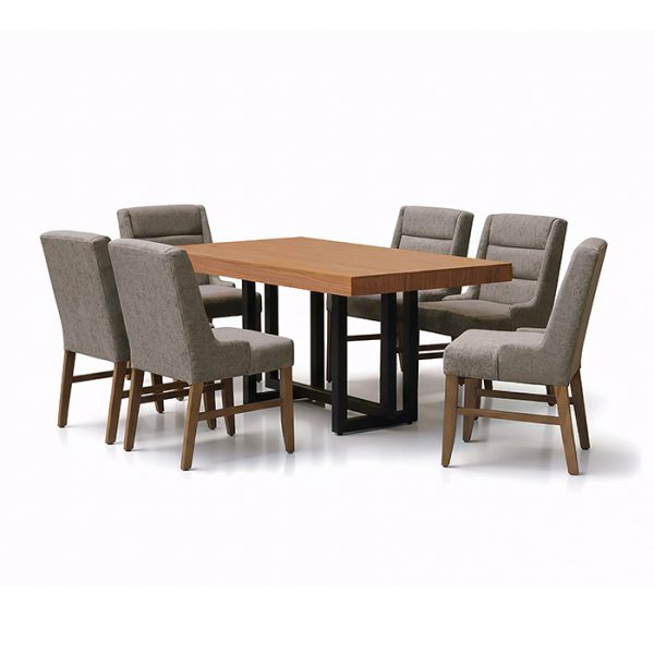 Comedor Portugal con mesa y 6 sillas tapizadas gris