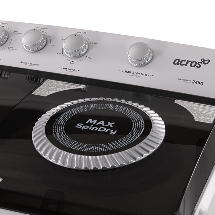 detalle-perillas-centrifugado-max-spin-acros Controles mecánicos y tina de centrifugado Max Spin Dry de lavadora Acros